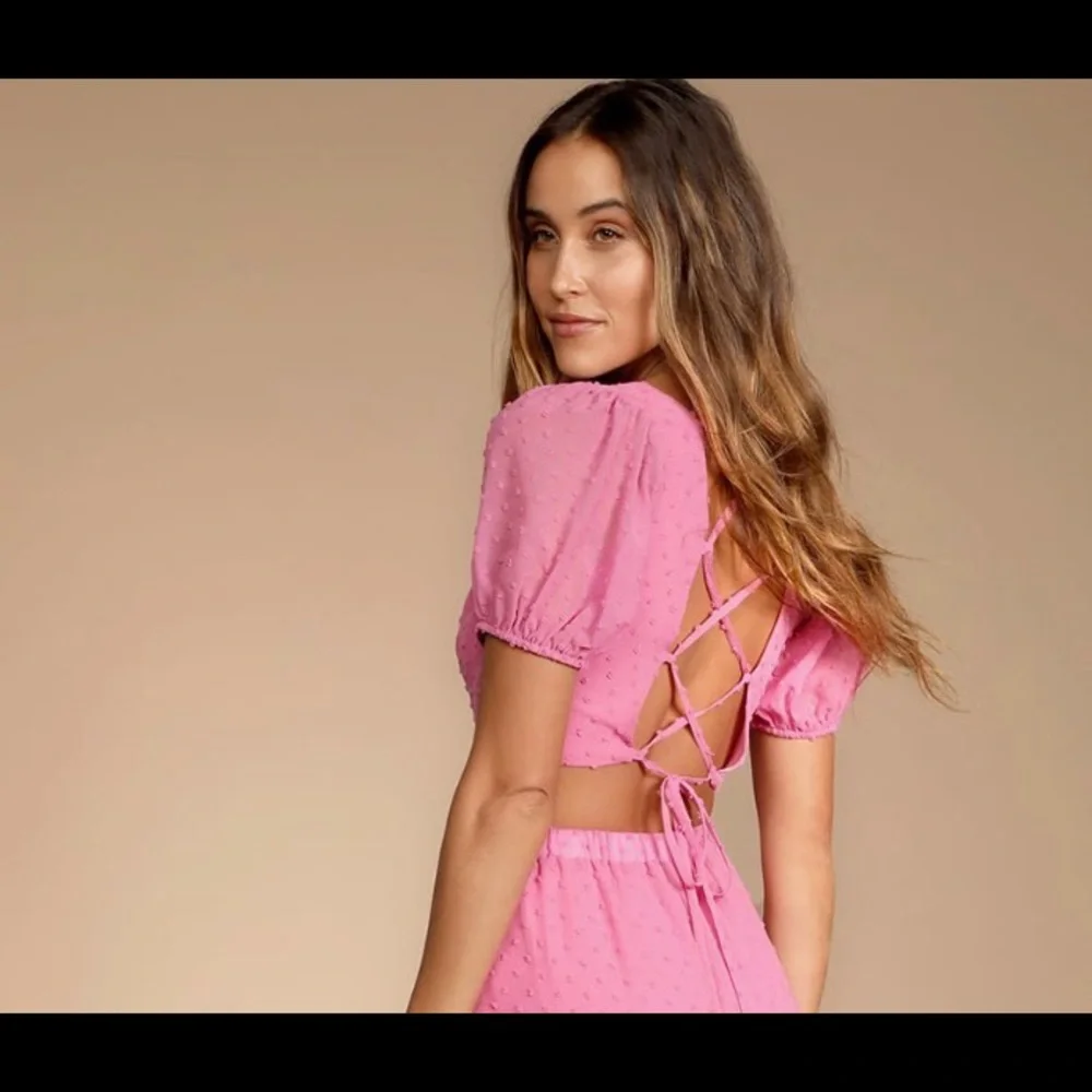 Lulus Pink Swiss Dot Top (from two piece jumpsuit) - Picture 2 of 5